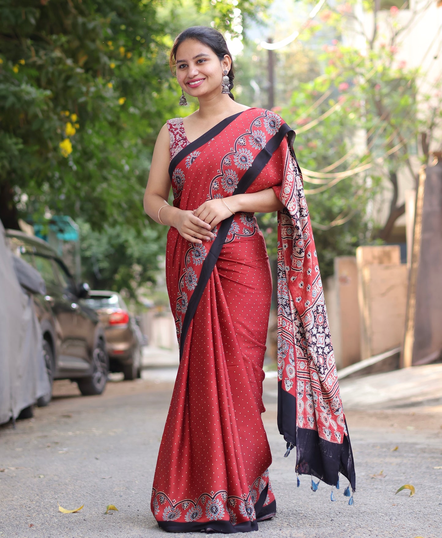 Ajrakh Modal Silk Saree