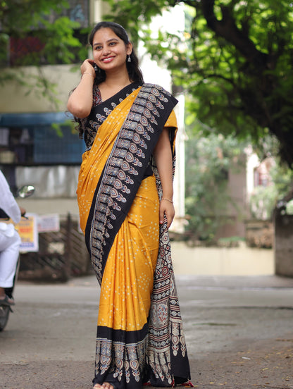 Ajrakh Bandhej Modal Silk Saree