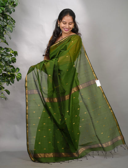 Green Handloom Maheswari Silk Cotton Sarees | Looms & Tassels