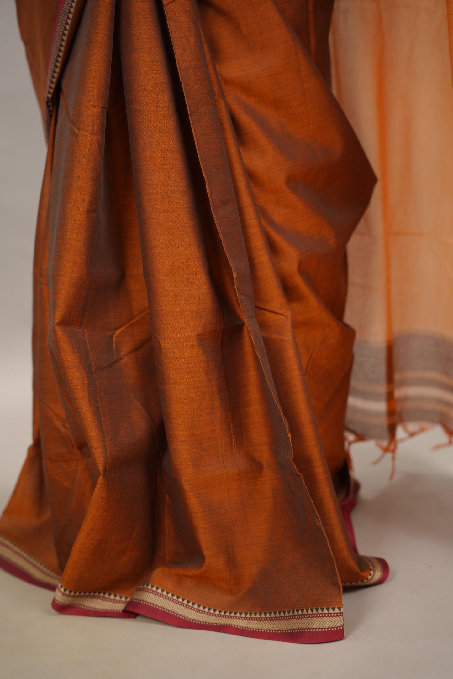 Rust Orange Narayanpet Cotton Saree | Looms & Tassels