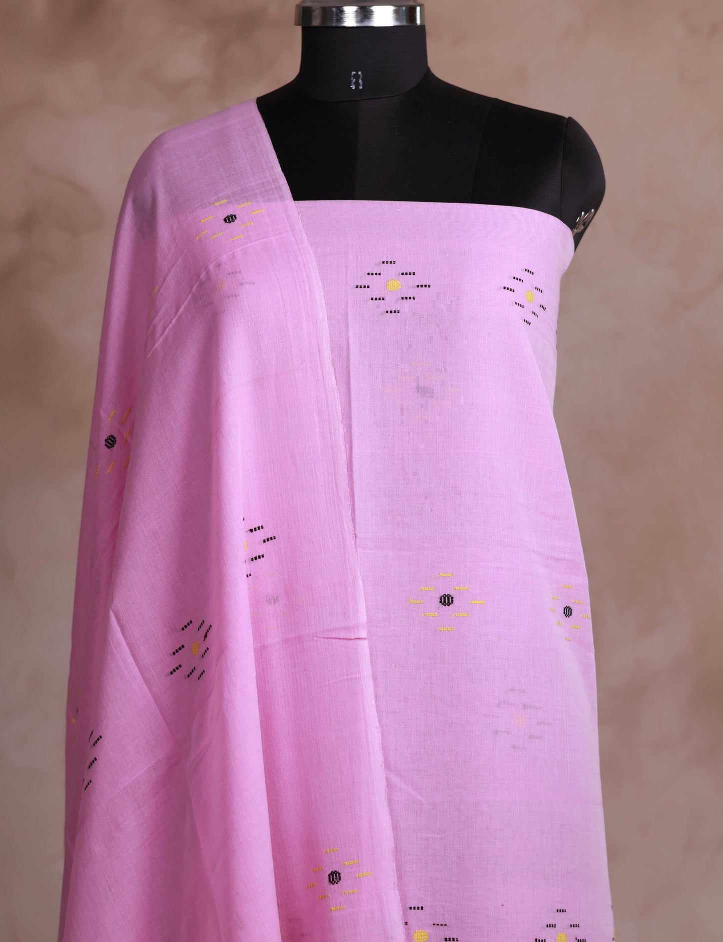 Pastel Pink Handwoven Jamdhani weaving pure Malai cotton 2 piece suit sets | Looms & Tassels