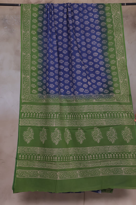 Bagru Handblock printed MulMul cotton saree
