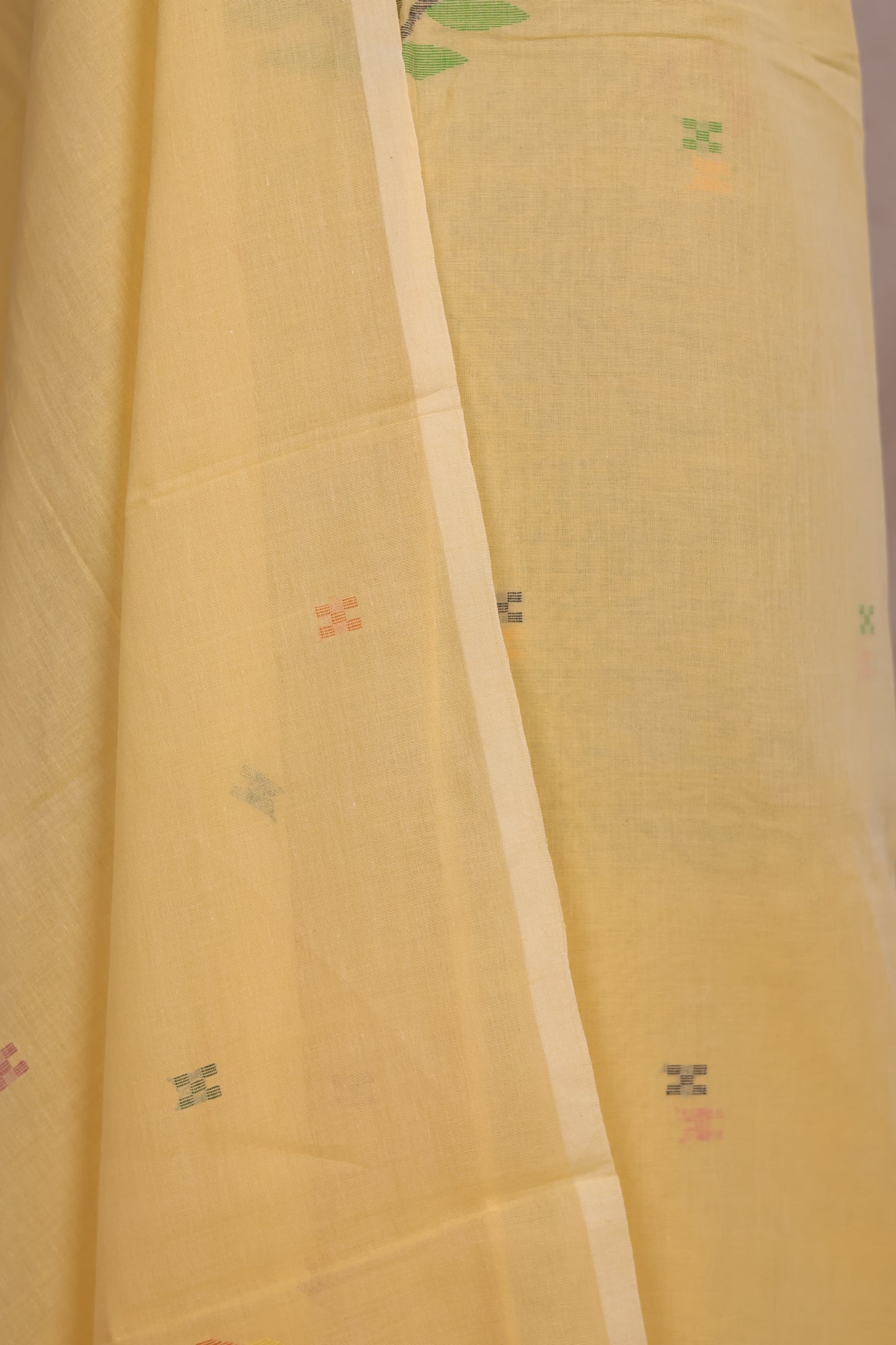 Pastel Yellow Handwoven Jamdhani weaving pure Malai cotton 2 piece suit sets | Looms & Tassels
