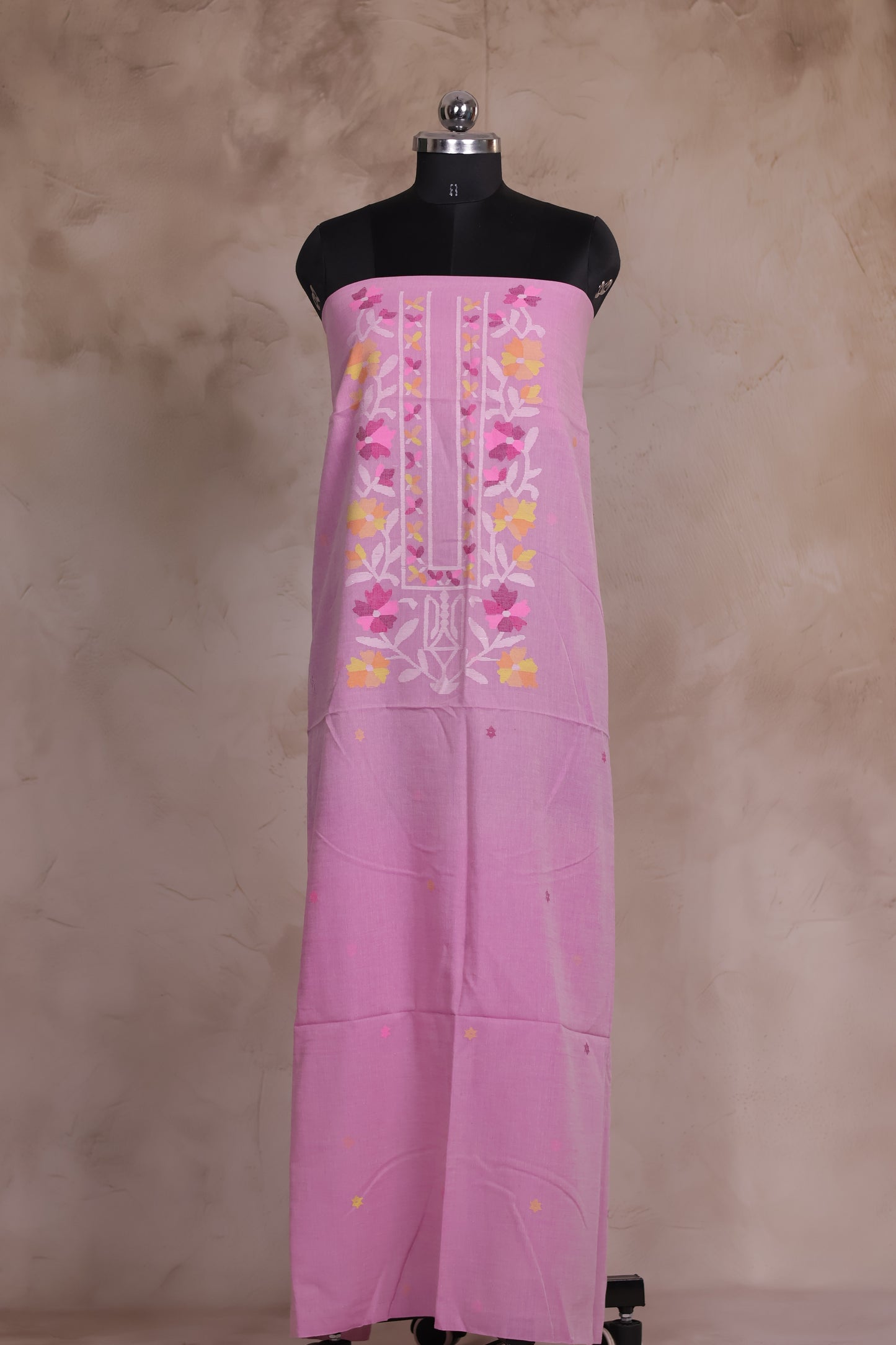 Lilac Handwoven Jamdhani weaving pure Malai cotton 2 piece suit sets | Looms & Tassels