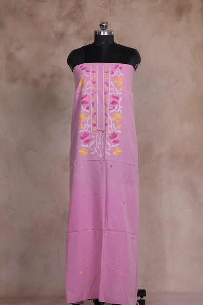 Lilac Handwoven Jamdhani weaving pure Malai cotton 2 piece suit sets | Looms & Tassels