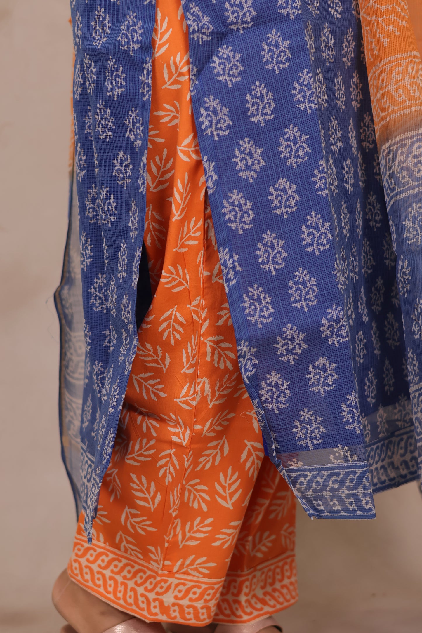 Blue Handblock printed kota 3 piece suit (stitched)