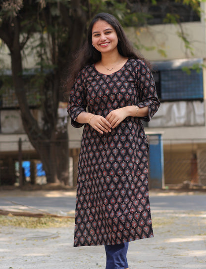 Black Ajrakh Hand Block Printed Kurti