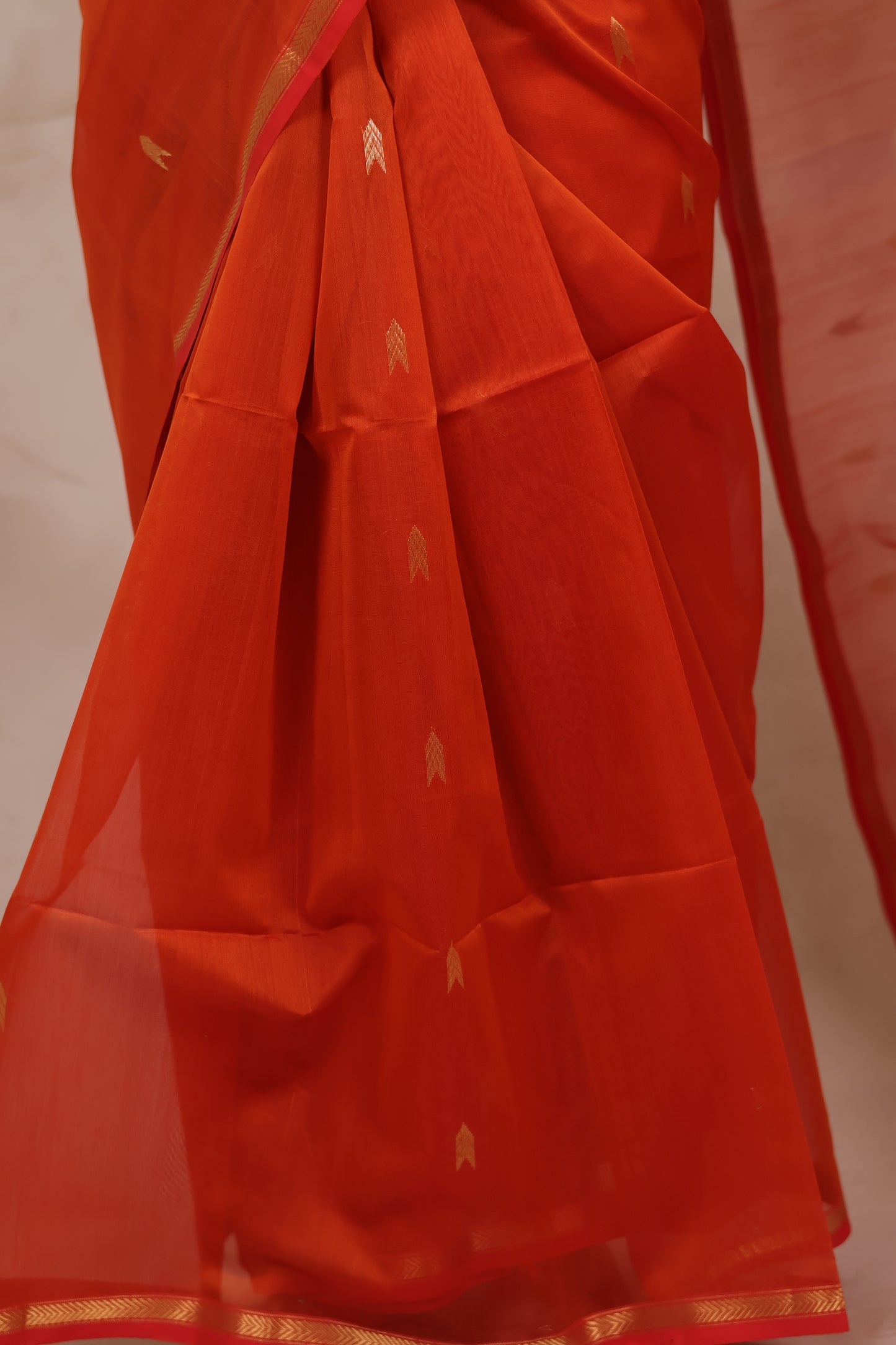 Orange Handloom Maheswari Silk Cotton Sarees | Looms & Tassels