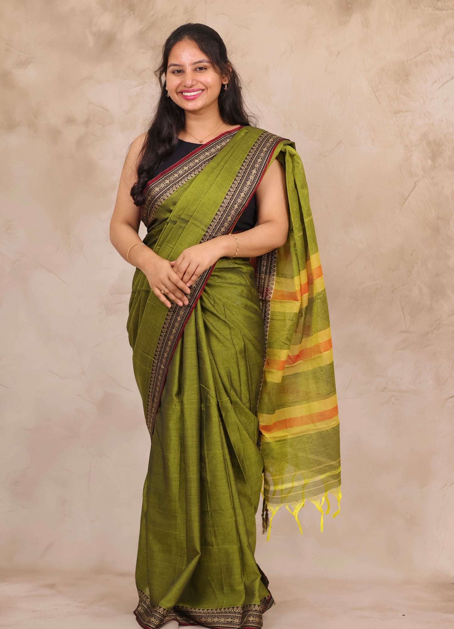 Green Narayanpet Cotton Saree | Looms & Tassels