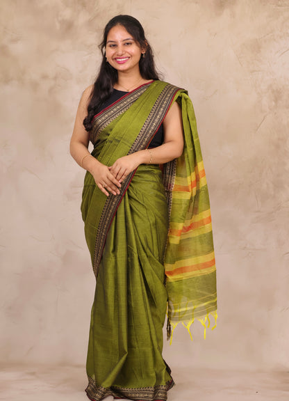 Green Narayanpet Cotton Saree | Looms & Tassels