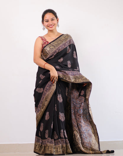 Ajrakh Dola Silk Saree