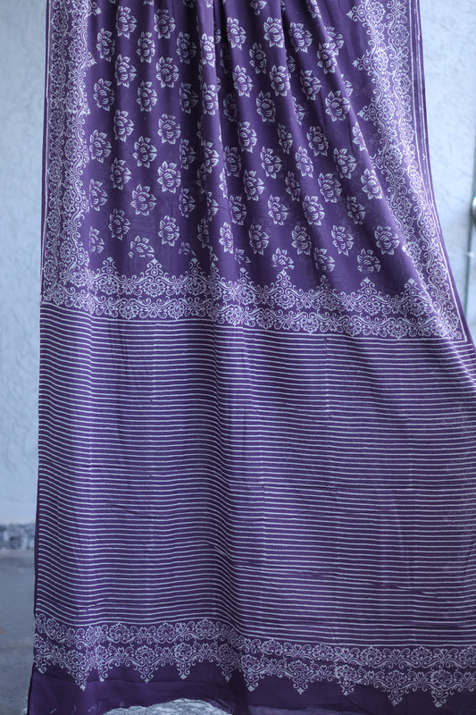 Bagru Handblock printed MulMul cotton saree