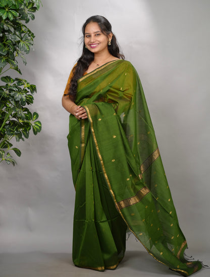 Green Handloom Maheswari Silk Cotton Sarees | Looms & Tassels