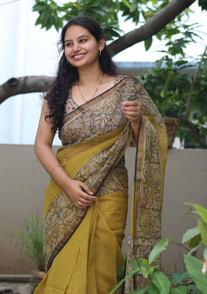 Bagru Hand block printed Kota Doriya Saree