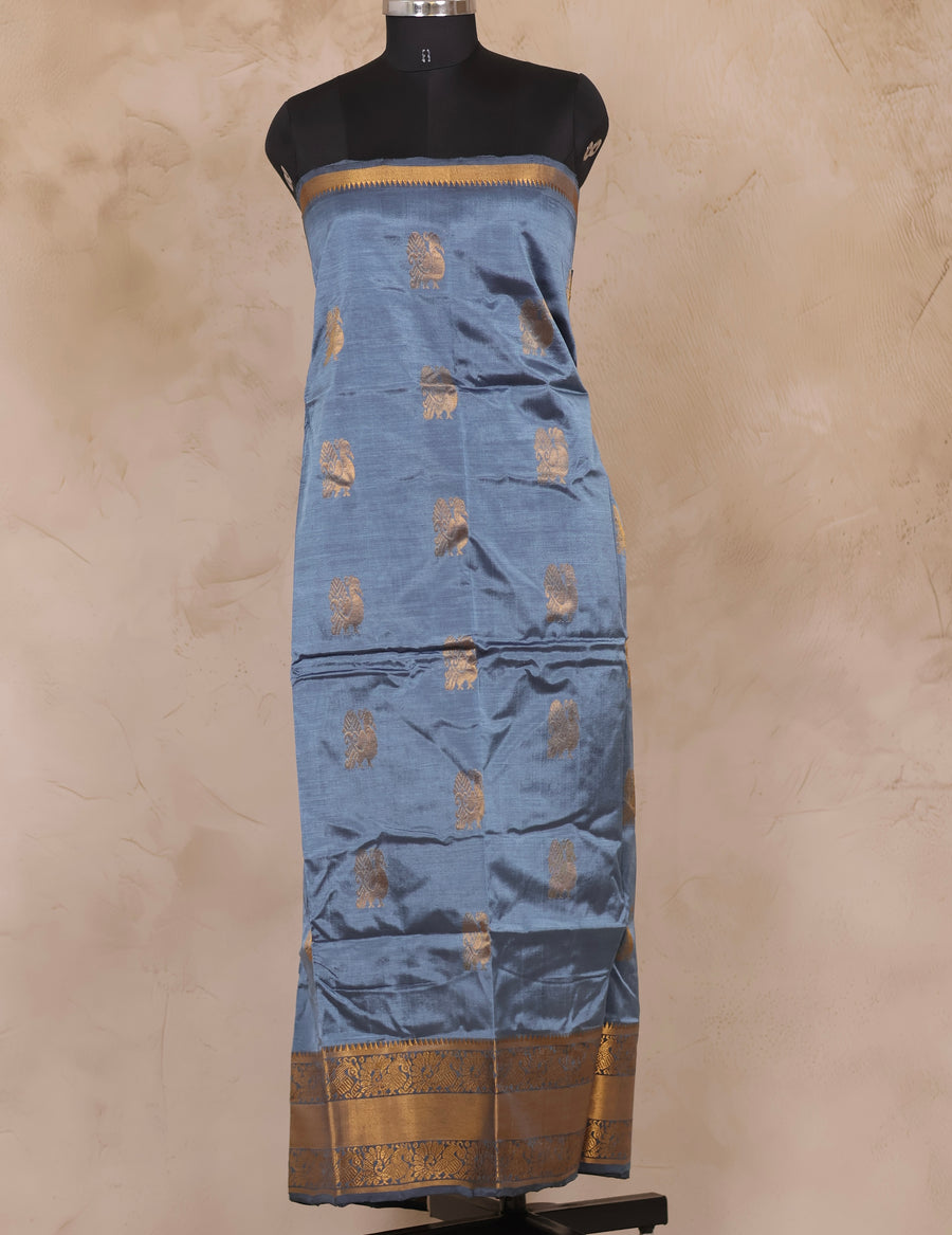 Gray Mangalagiri Silk Handloom Top Material | Looms & Tassels