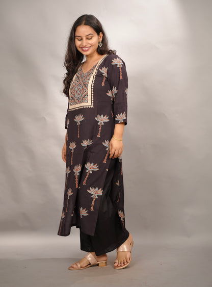 Black Ajrakh Pattern Hand Block printed Kurti | Looms & Tassels