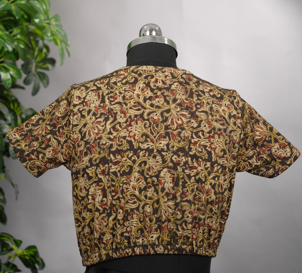 V Neck Stretchable Hand block printed kalamkari blouse (small hands) | Looms & Tassels