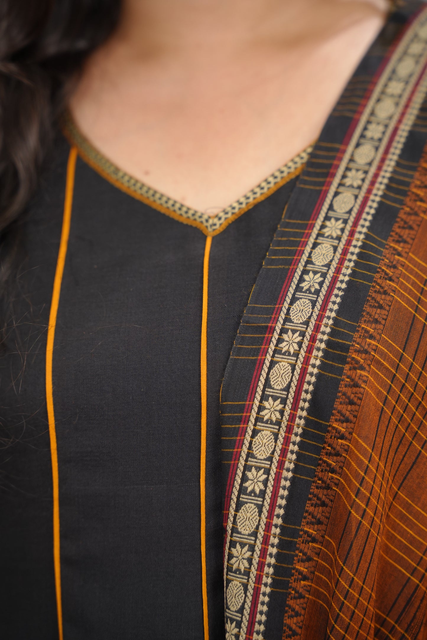 Black Narayanpet Cotton Anarkali Dress with Narayanpet Dupatta | Looms & Tassels