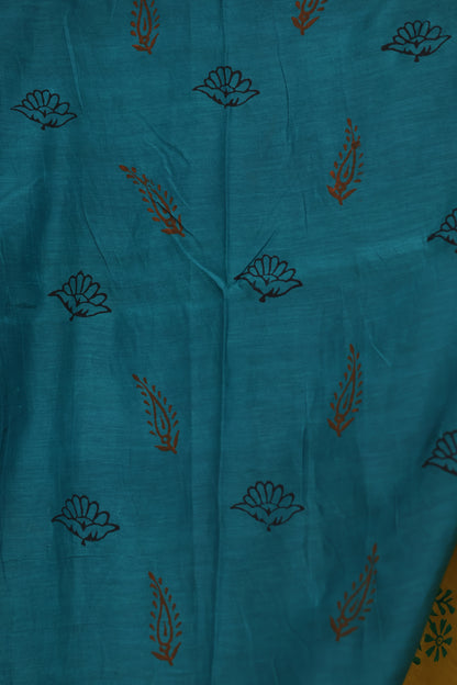 Hand dyeing premium chennur silk with block prints saree