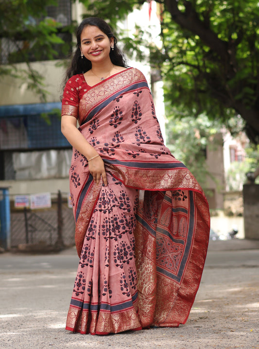 Contemporary Ajrakh Dola Silk Saree