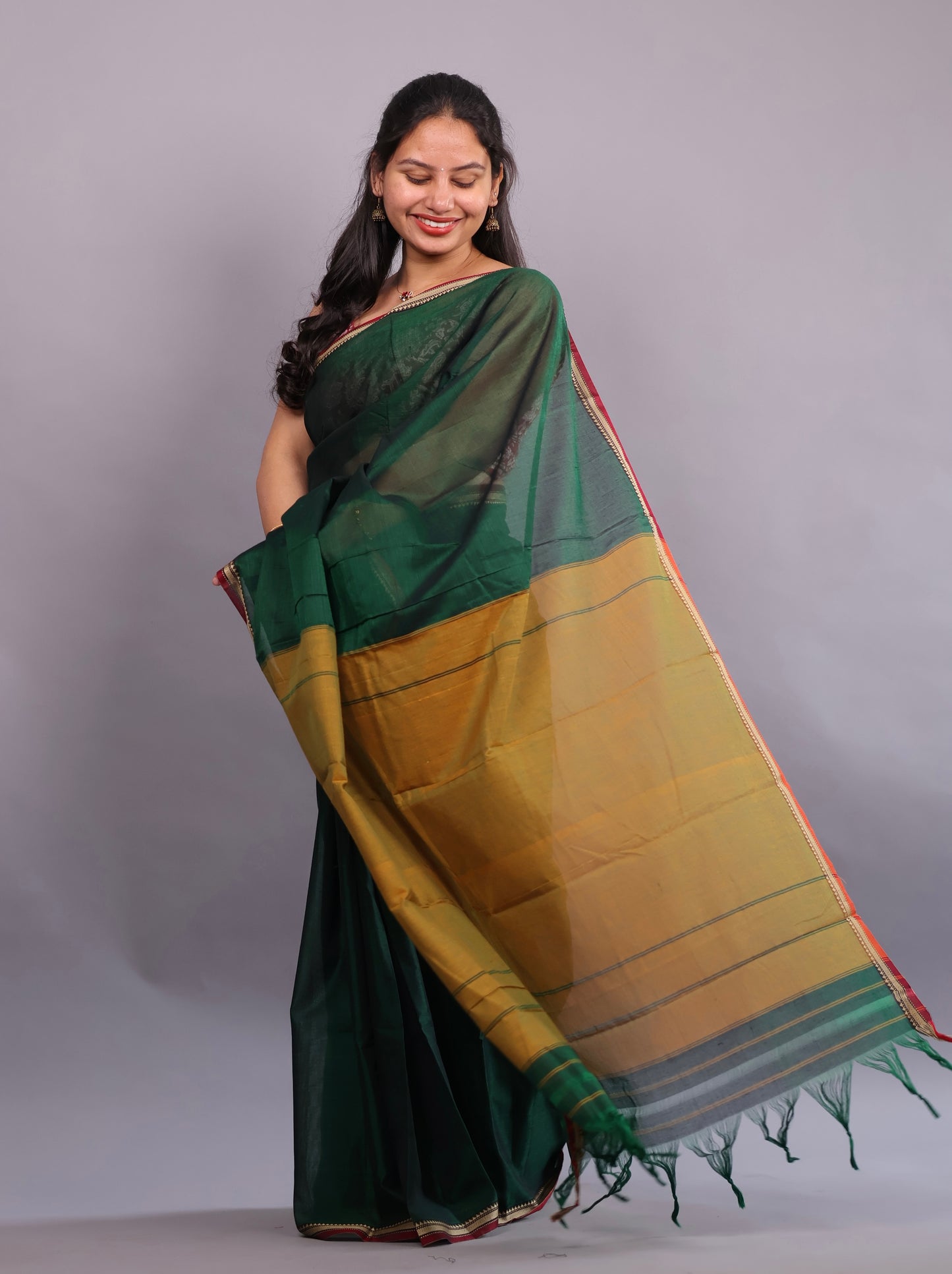 Green Narayanpet Cotton Saree | Looms & Tassels