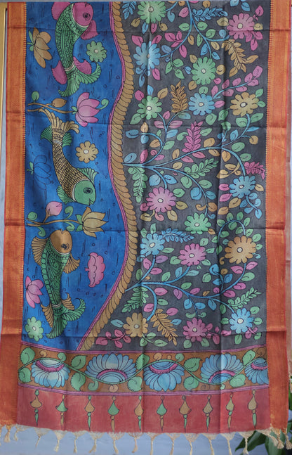 Pen Kalamkari chennur silk duppata