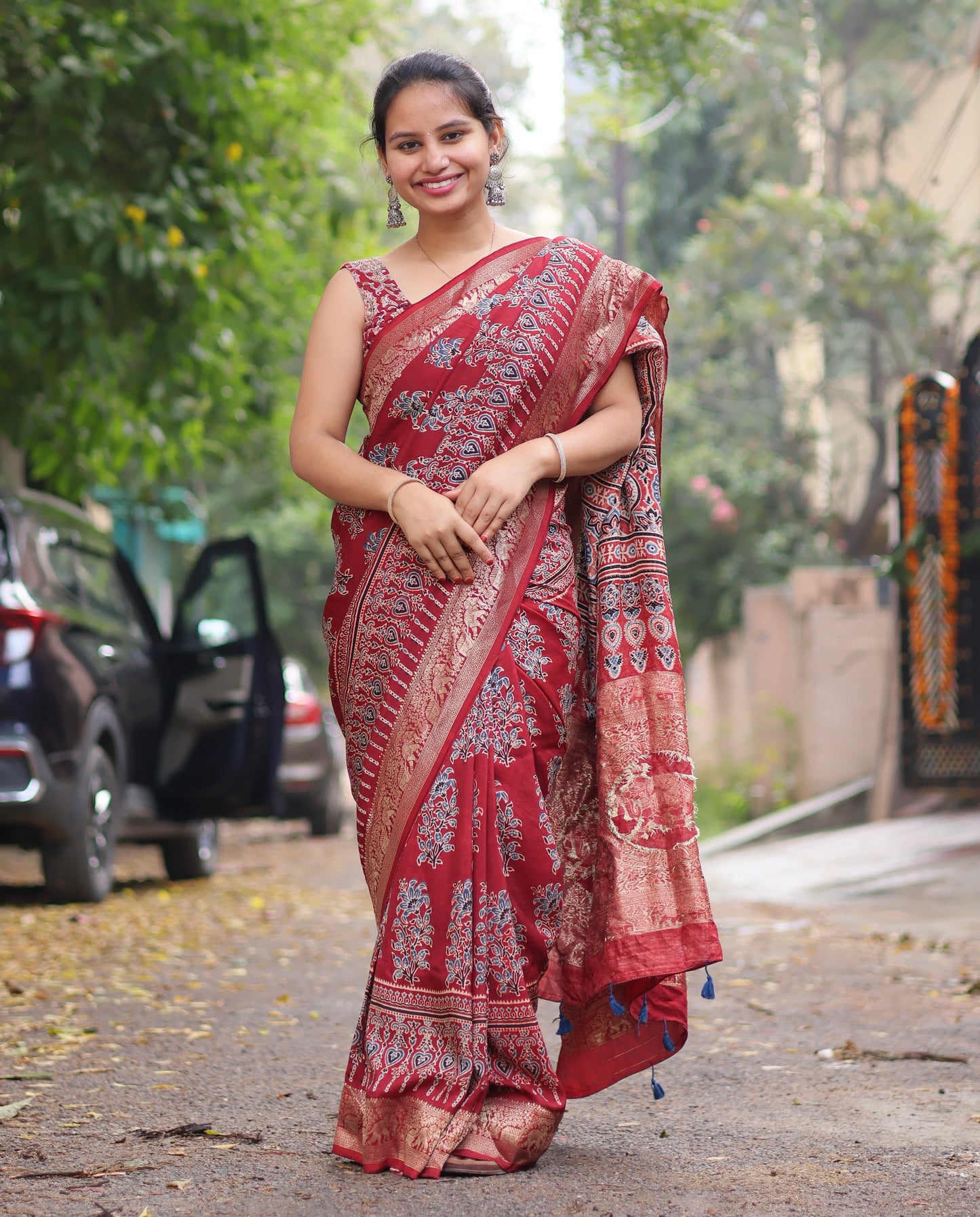 Ajrakh Dola Silk Saree