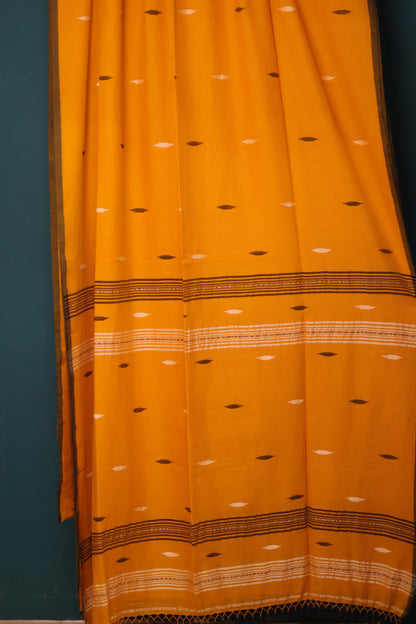 Mustard Pure Handwoven Malai Cotton Saree with Butta Weaving