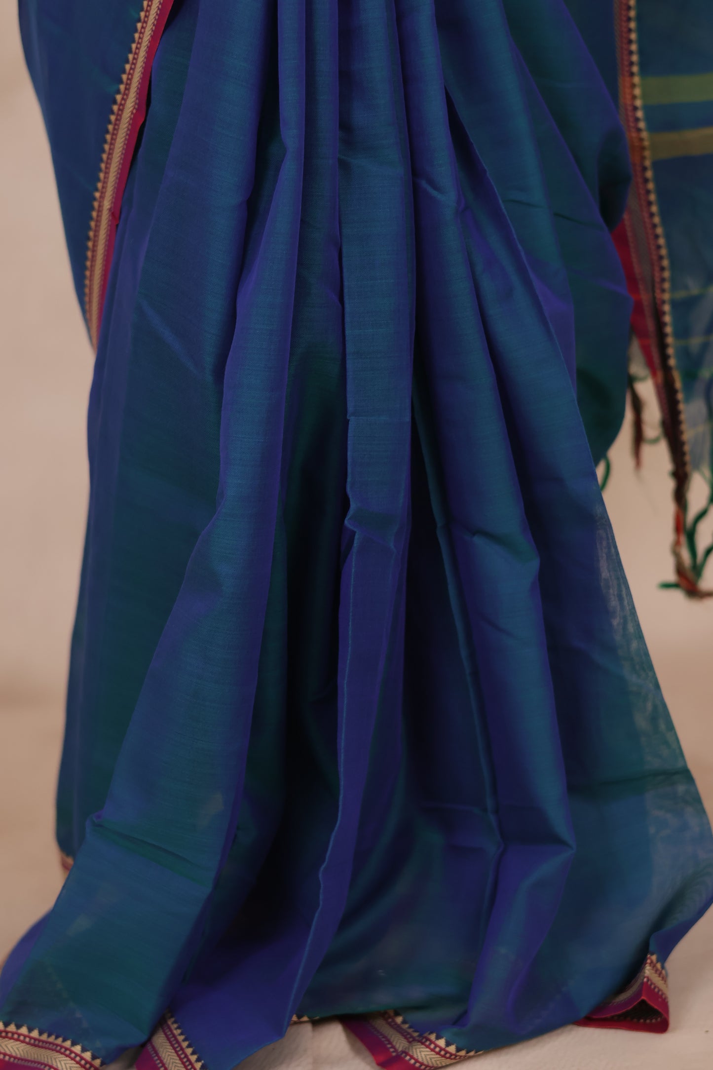 Cyan Blue Narayanpet Cotton Saree | Looms & Tassels