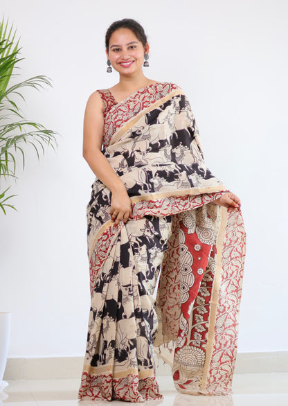 Black Pichwai kalamkari Silk Saree