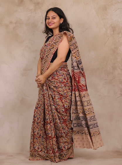 Hand Block Printed Kalamkari Cotton Saree