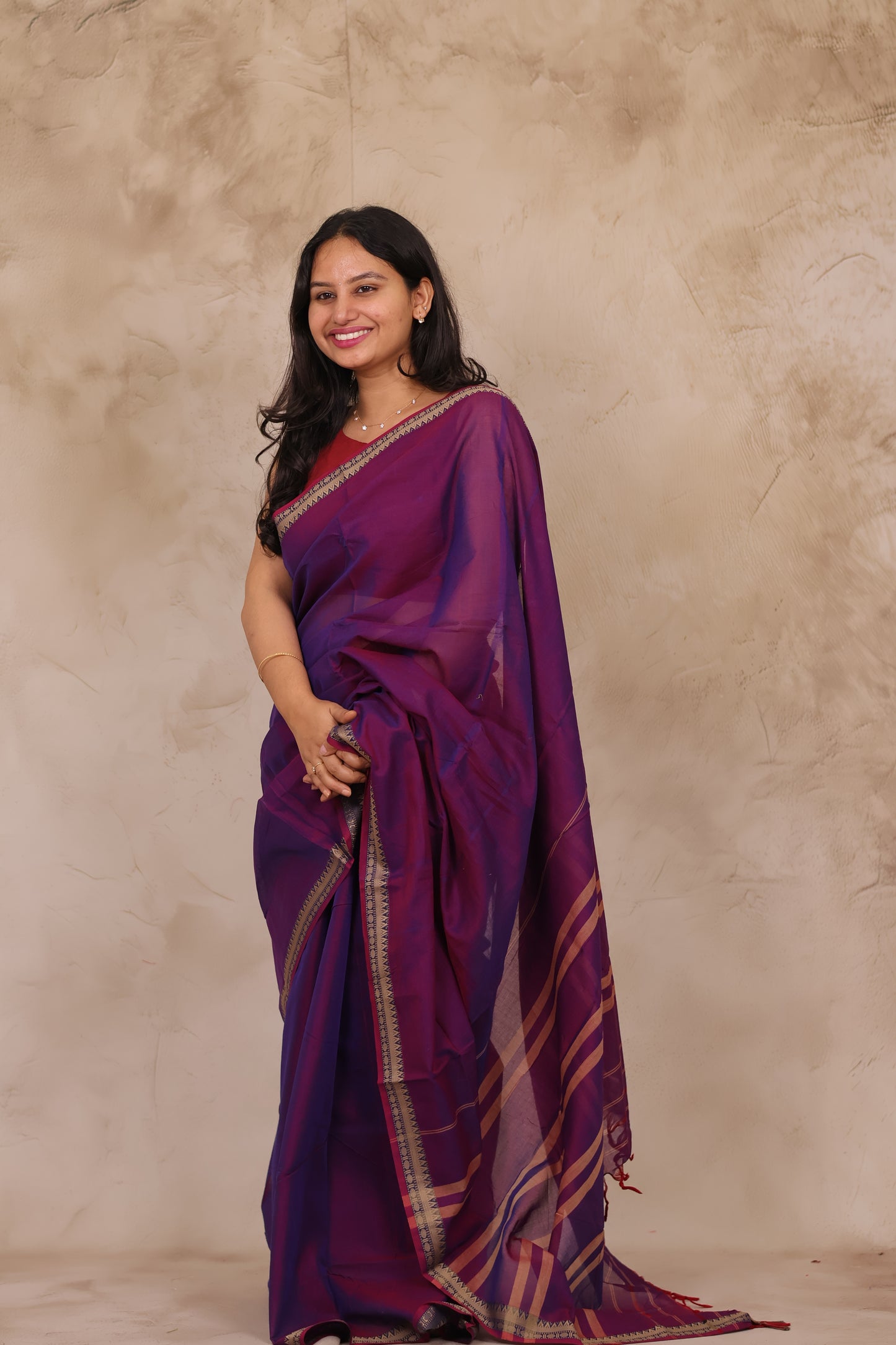 Purple Narayanpet Cotton Saree | Looms & Tassels