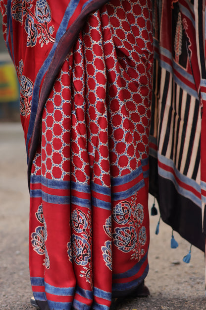 Ajrakh Modal Silk Saree