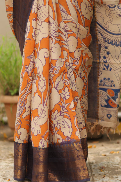 Kanchi border Kalamkari chennur silk saree