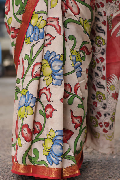 Lotus Kalamkari Nizam Border Silk Saree