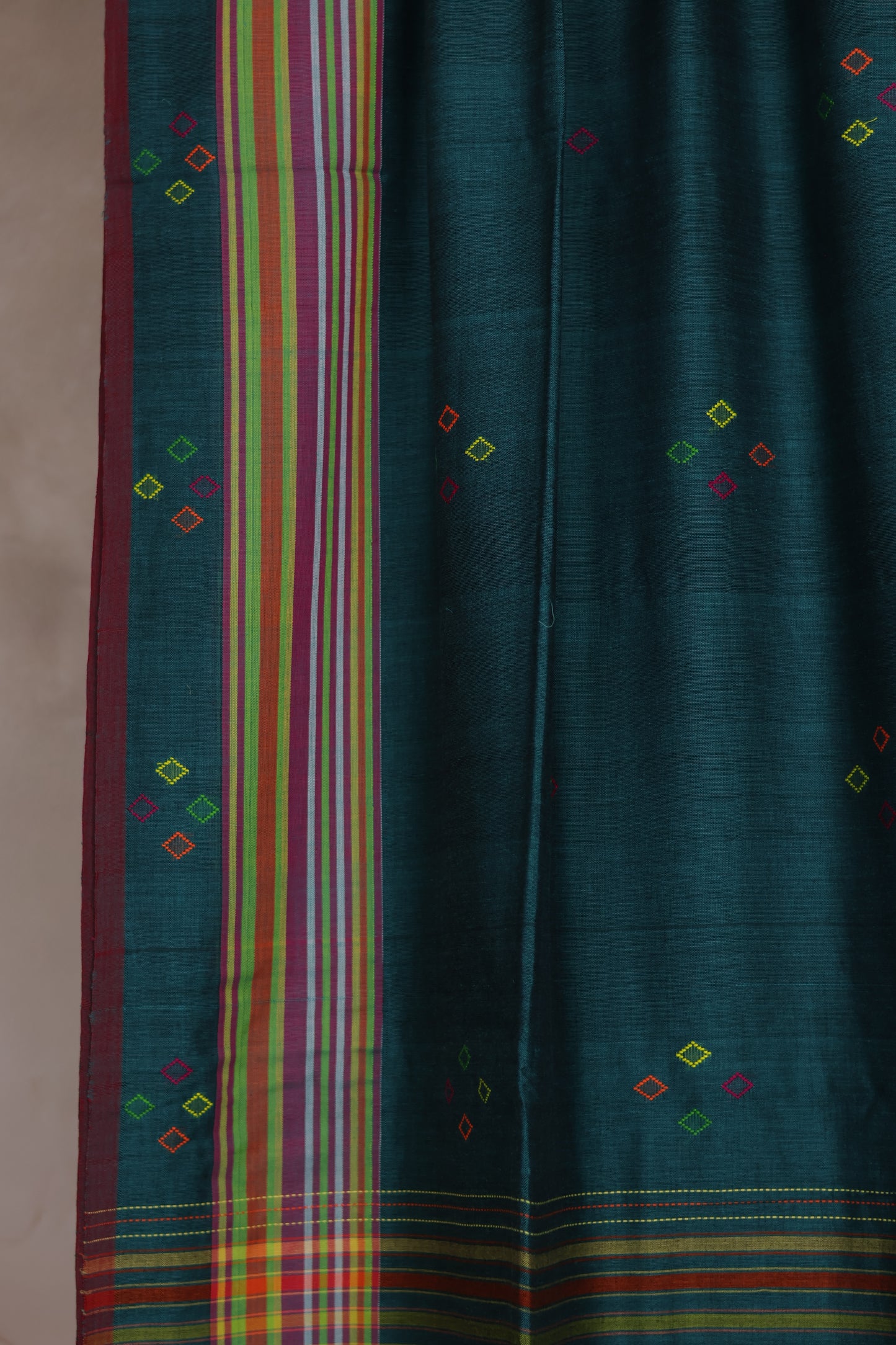 Emerald Green Bhujodi weaving Malai Cotton Saree | Looms & Tassels