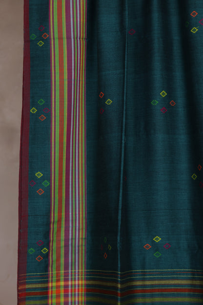 Emerald Green Bhujodi weaving Malai Cotton Saree | Looms & Tassels