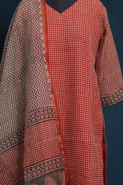 Handblock printed kota 3 piece suit (stitched)
