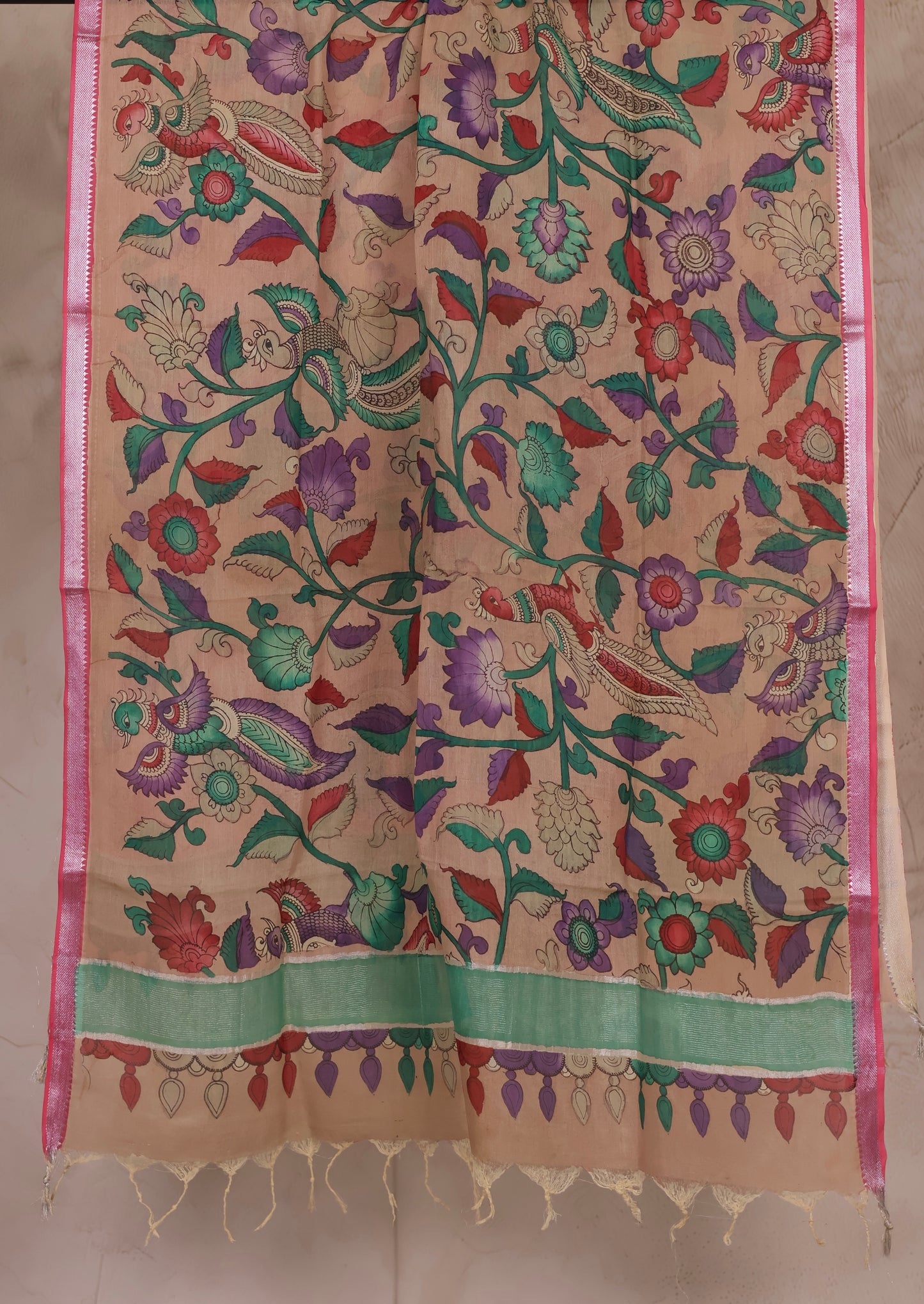 Pastel Pen Kalamkari Mangalagiri silk Dupatta