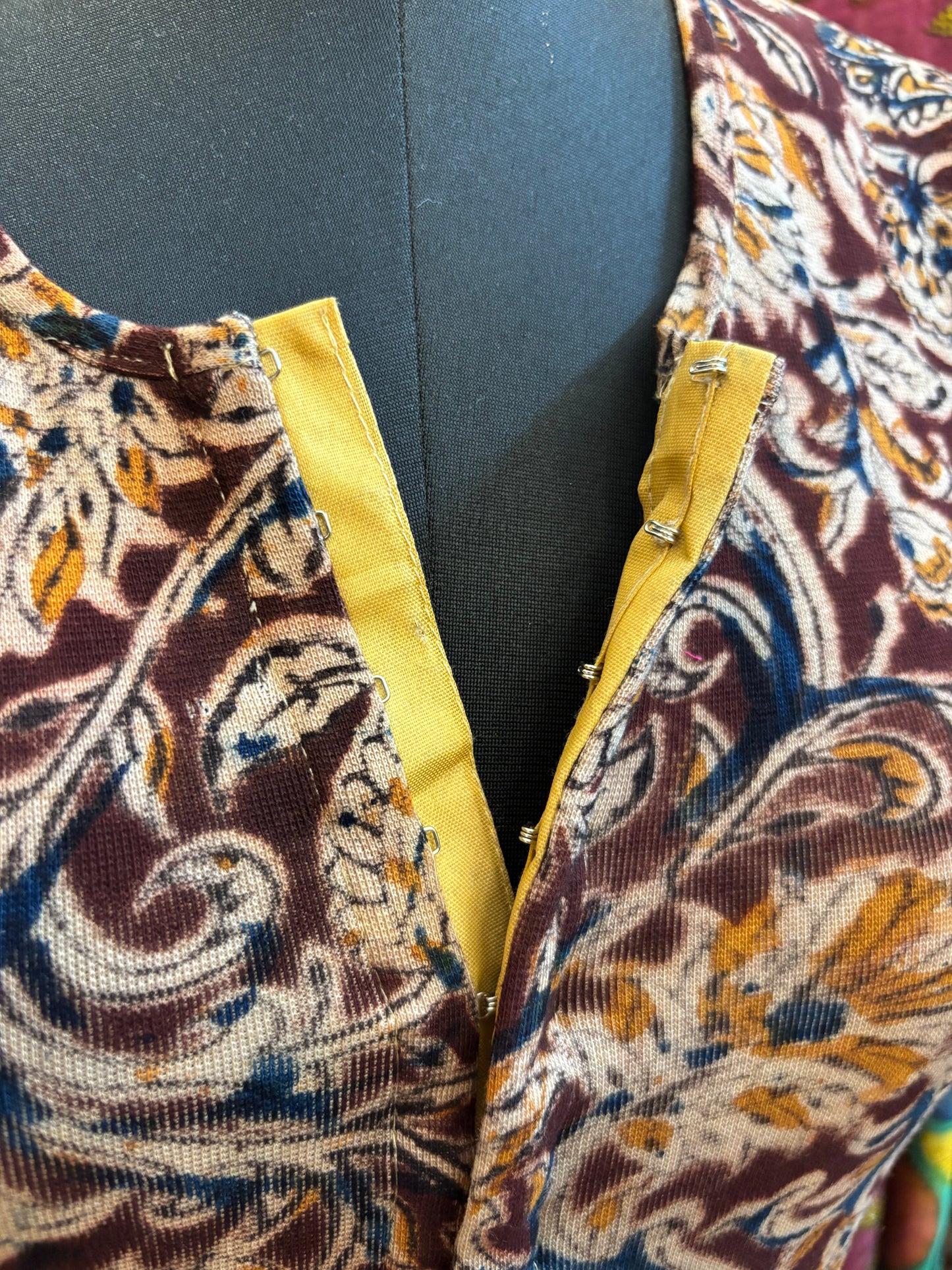 Round neck Stretchable Hand block printed kalamkari blouse with front hooks