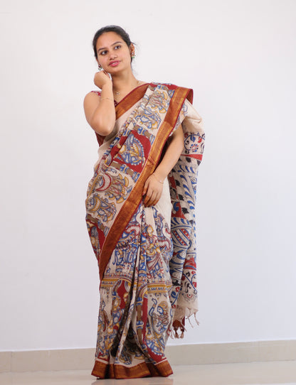 Nizam Border Kalamkari Silk Saree