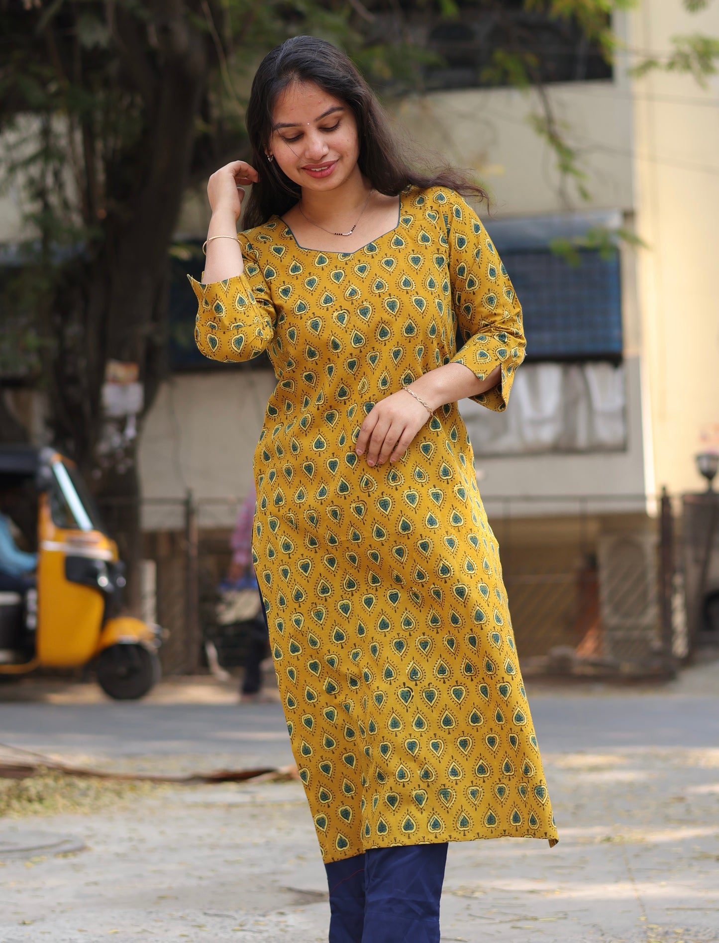 Mustard Ajrakh Hand Block printed Kurti