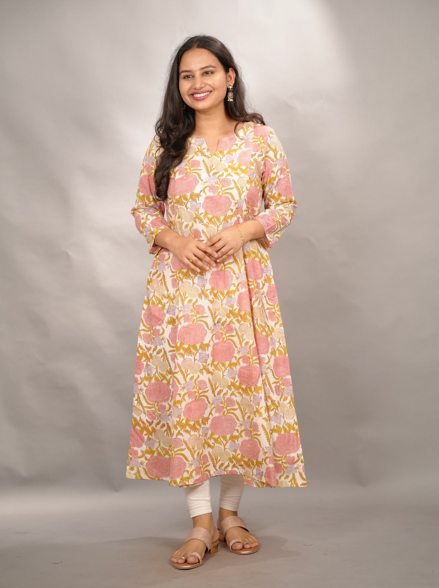Off white Pure Mul Cotton Kali Kurta  | Looms & Tassels