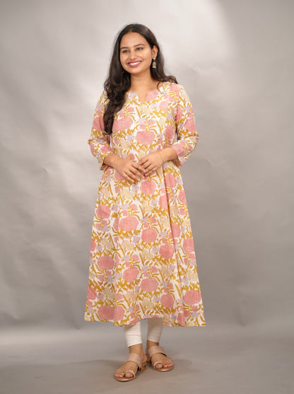 Off white Pure Mul Cotton Kali Kurta  | Looms & Tassels