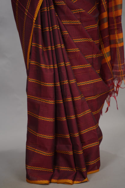 Maroon Narayanpet Cotton Saree | Looms & Tassels