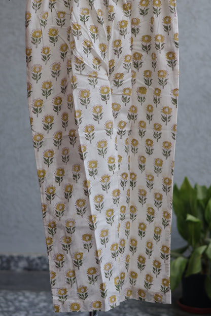 Sea Green Handblock printed Pure Mul Cotton with Kota Doria Duppata 3 piece suit (stitched)