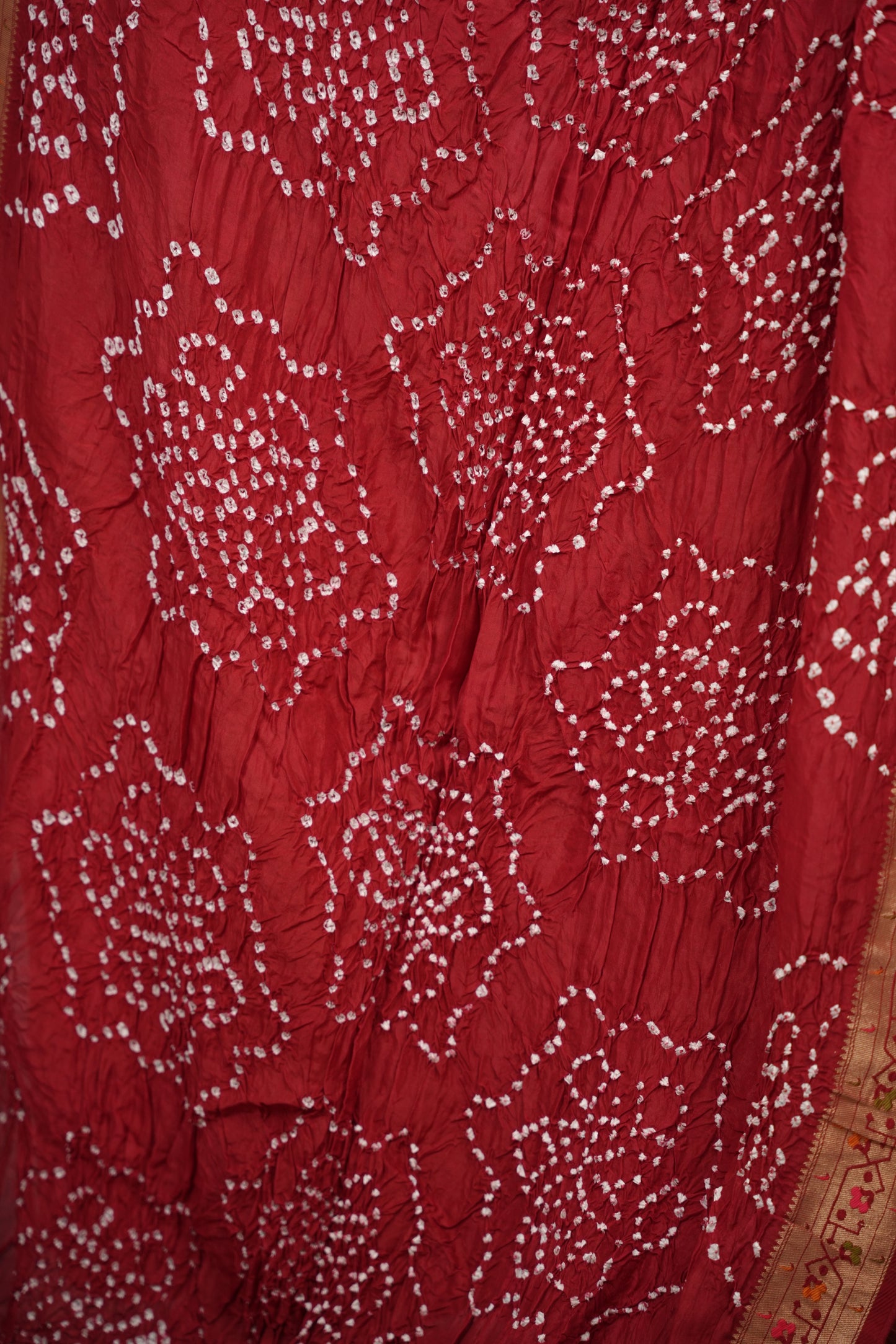Maroon Handcrafted Pattern Bandhani Paithani Dola Silk Saree | Looms & Tassels