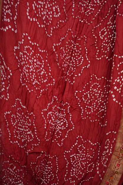 Maroon Handcrafted Pattern Bandhani Paithani Dola Silk Saree | Looms & Tassels