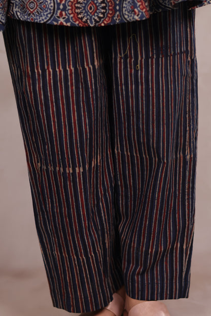 Indigo Ajrakh Handblock Printed Co-ord Set (Pure Cotton ) | Looms & Tassels