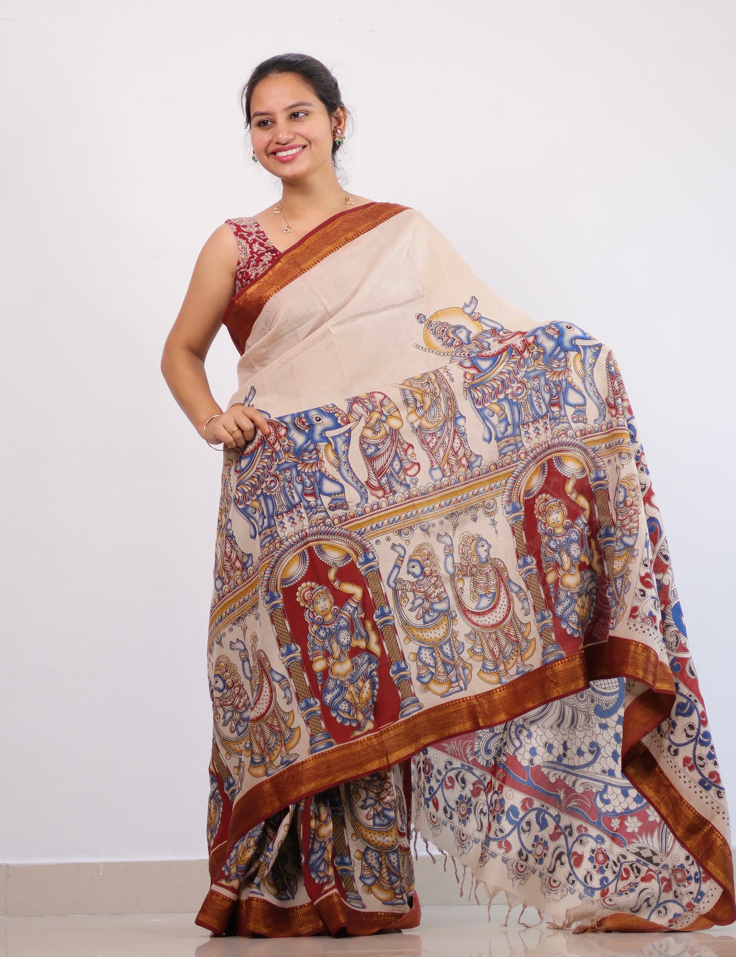 Nizam Border Kalamkari Silk Saree